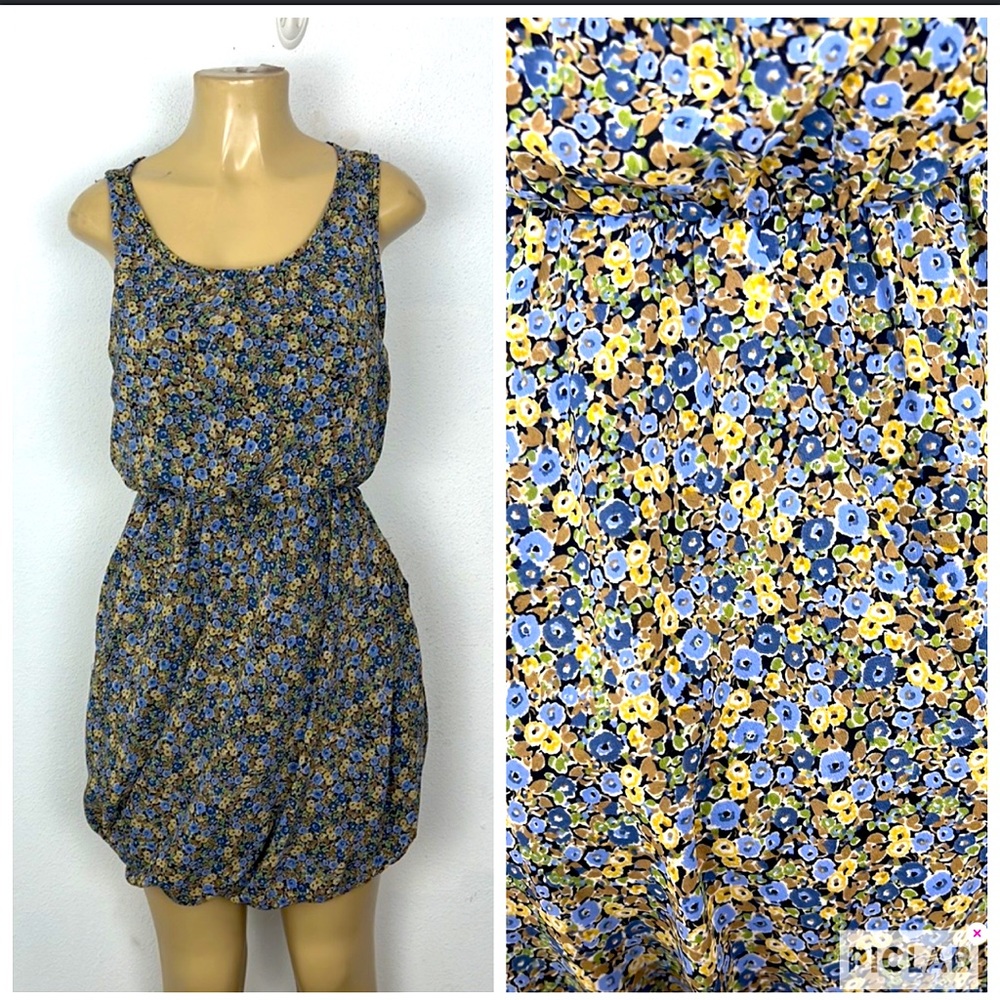 Anthropologie Maeve blue and yellow vintage floral print mini dress